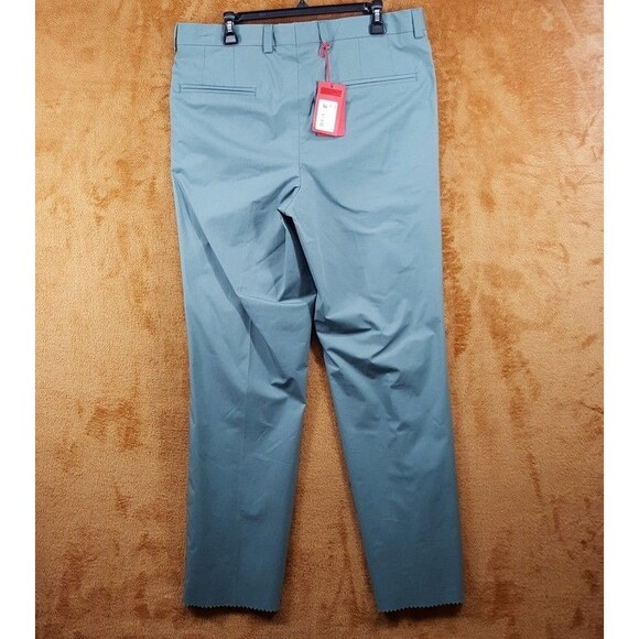 HUGO BOSS Pants Mens Sz 36 Green Pleated Lightweight Regular Fit Unfinished Hem - Picture 4 of 9